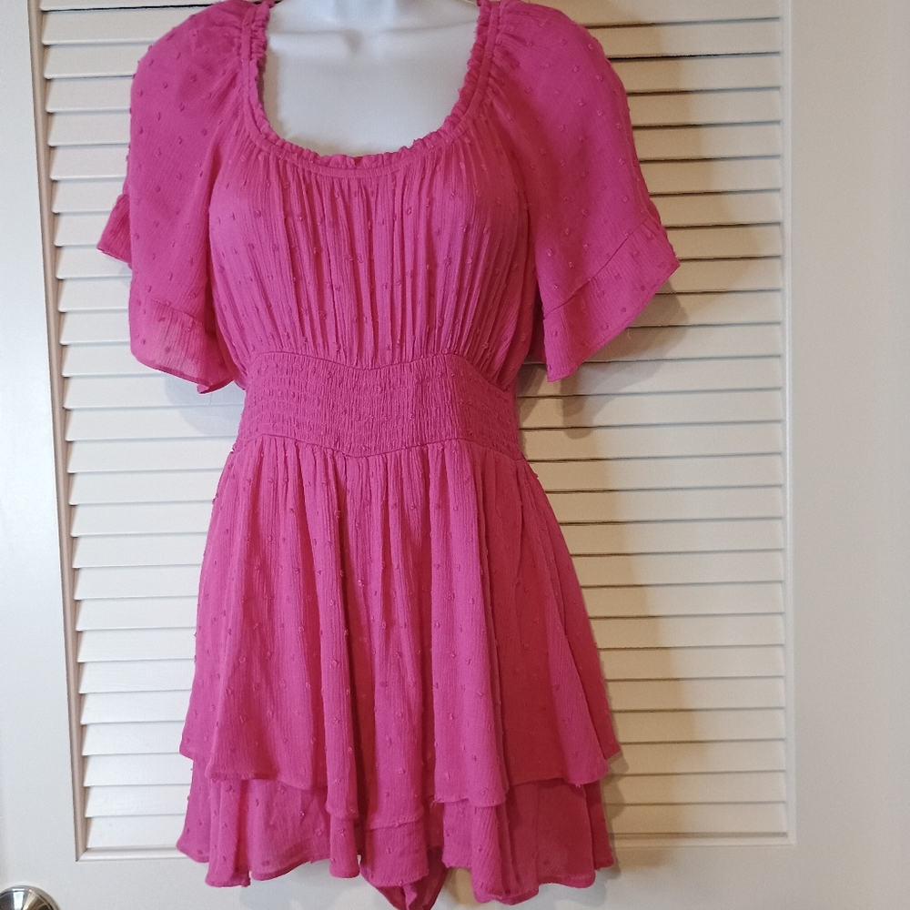 Super cute New in size small hot pink summer romper with dot accents
